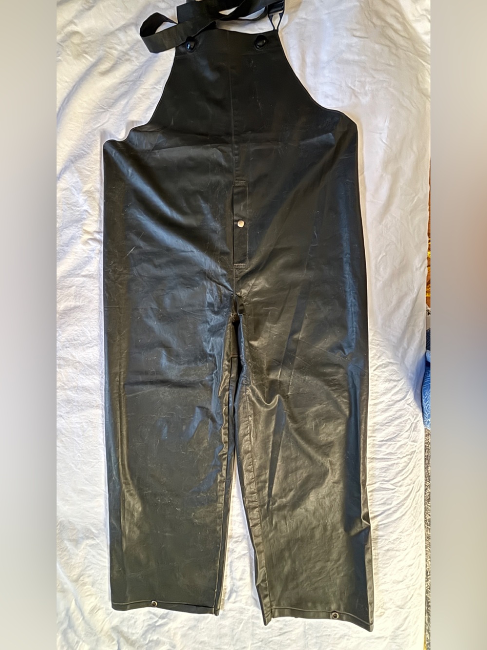 Black PVC Waterproof Bib Overalls Rain Pants Adjustable Suspenders Size L